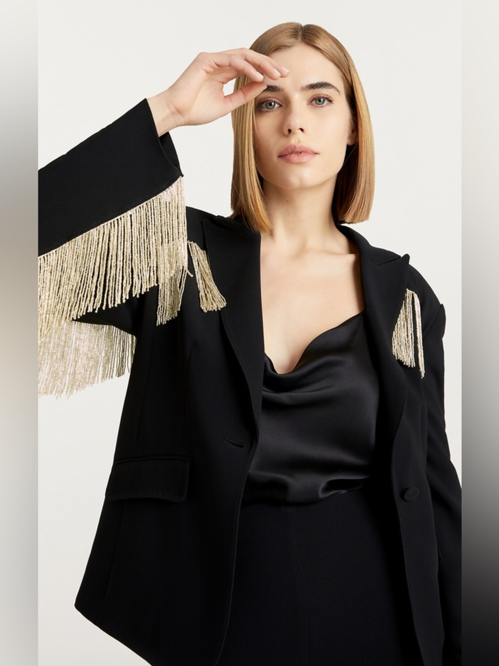 NWT $695 Cinq A Spet Beaded Fringe Ira Blazer In Black